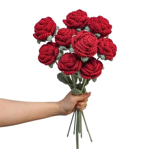 BTYQKZVPM，Häkelblumen,Gestrickte Blumen， 9pcs Elegance Simulation Flower Home Decoration Dining Table Knitted Rose Single Bouquet Wedding Artificial Flower von BTYQKZVPM