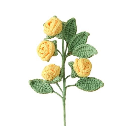 BTYQKZVPM，Häkelblumen,Gestrickte Blumen， Creative Handmade Cotton Crochet Knitting Flowers DIY Imitation Flower Home Decor Solid Colored Multi-Head Rose Bouquet(Yellow) von BTYQKZVPM