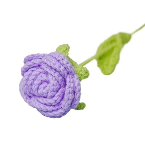 BTYQKZVPM，Häkelblumen,Gestrickte Blumen， Hand-Knitted Rose Flower Wedding Bouquet Fake Flower Handmade Knitting Crochet Flower Party Home Decor(Purple) von BTYQKZVPM