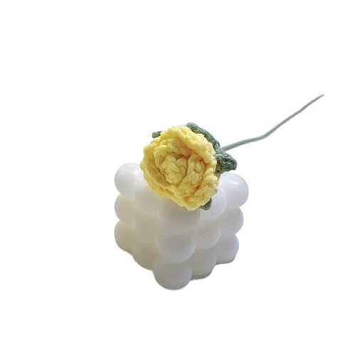 BTYQKZVPM，Häkelblumen,Gestrickte Blumen， Hand-Knitted Rose Flower Wedding Bouquet Fake Flower Handmade Knitting Crochet Flower Party Home Decor(Yellow) von BTYQKZVPM