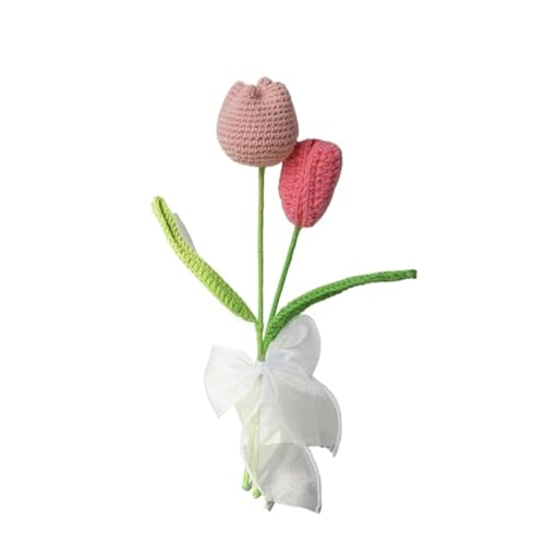 BTYQKZVPM，Häkelblumen,Gestrickte Blumen， Hand-Knitted Tulip Rose Crochet Flowers Artificial Flower Bouquet Homemade Desktop Decor Birthday Wedding Giftware(7) von BTYQKZVPM