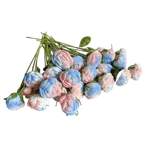 BTYQKZVPM，Häkelblumen,Gestrickte Blumen， Handmade Knitted Rose Artificial Flowers Braided Fake Flower Crochet Bouquet Decoration Table Ornament(3) von BTYQKZVPM