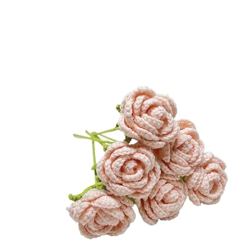 BTYQKZVPM，Häkelblumen,Gestrickte Blumen， Handmade Knitted Rose Artificial Flowers Braided Fake Flower Crochet Bouquet Decoration Table Ornament(6pcs Light Color) von BTYQKZVPM