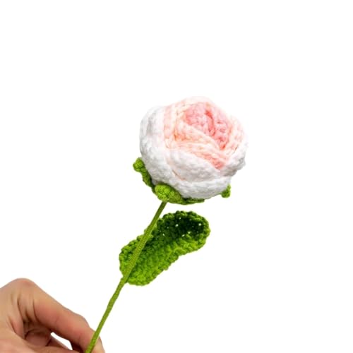 BTYQKZVPM，Häkelblumen,Gestrickte Blumen， Knitting Flower Rose Single Bouquet Simulation Flower Home Decoration Wedding Hand-Knitted Crochet Fake Floral(B) von BTYQKZVPM