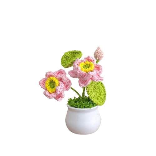 BTYQKZVPM，Häkelblumen,Gestrickte Blumen， Mini Crochet Potted Flower Hand-Pots Wedding Artificial Daisy Flower Desktop Decor(A6 13x10cm) von BTYQKZVPM