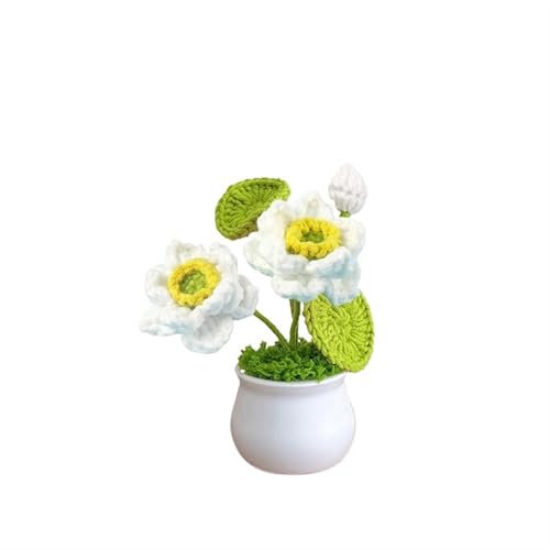 BTYQKZVPM，Häkelblumen,Gestrickte Blumen， Mini Crochet Potted Flower Hand-Pots Wedding Artificial Daisy Flower Desktop Decor(A9 13x10cm) von BTYQKZVPM