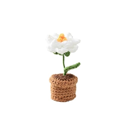 BTYQKZVPM，Häkelblumen,Gestrickte Blumen， Mini Crochet Potted Flower Hand-Pots Wedding Artificial Daisy Flower Desktop Decor(C3 11x4cm) von BTYQKZVPM