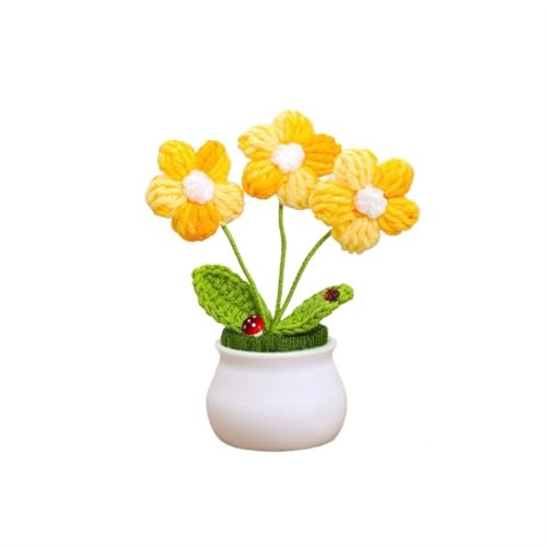 BTYQKZVPM，Häkelblumen,Gestrickte Blumen， Mini Crochet Potted Flower Hand-Pots Wedding Artificial Daisy Flower Desktop Decor(D2 13cm) von BTYQKZVPM