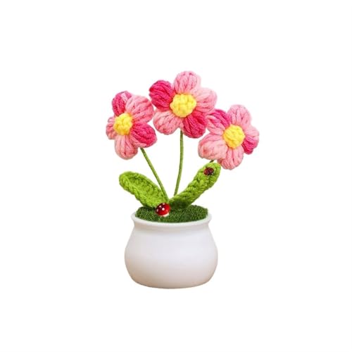 BTYQKZVPM，Häkelblumen,Gestrickte Blumen， Mini Crochet Potted Flower Hand-Pots Wedding Artificial Daisy Flower Desktop Decor(D3 13cm) von BTYQKZVPM