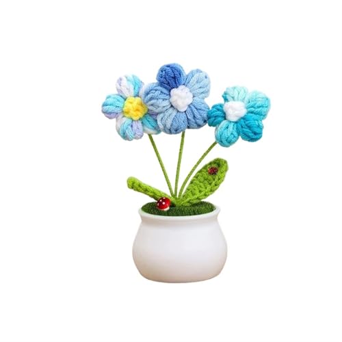 BTYQKZVPM，Häkelblumen,Gestrickte Blumen， Mini Crochet Potted Flower Hand-Pots Wedding Artificial Daisy Flower Desktop Decor(D5 13cm) von BTYQKZVPM