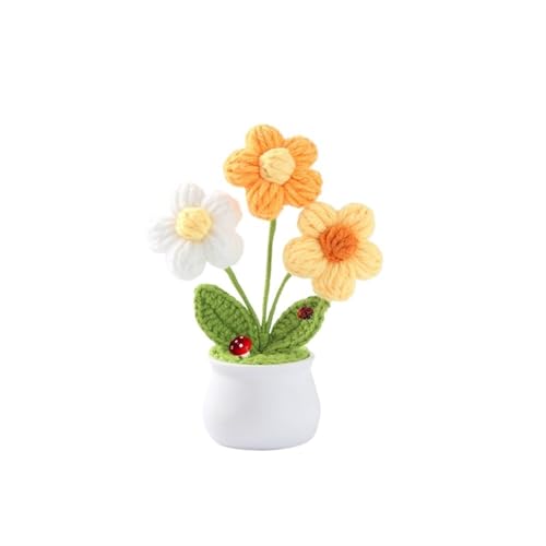 BTYQKZVPM，Häkelblumen,Gestrickte Blumen， Mini Crochet Potted Flower Hand-Pots Wedding Artificial Daisy Flower Desktop Decor(D6 13cm) von BTYQKZVPM