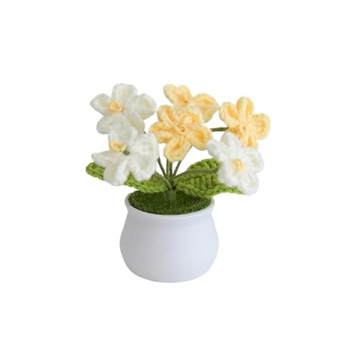 BTYQKZVPM，Häkelblumen,Gestrickte Blumen， Mini Crochet Potted Flower Hand-Pots Wedding Artificial Daisy Flower Desktop Decor(S4 10x5.5cm) von BTYQKZVPM