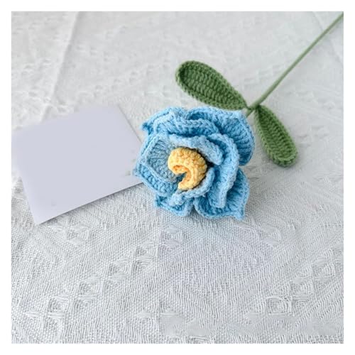 BTYQKZVPM，Häkelblumen,Gestrickte Blumen， Rose Artificial Flower Bouquet for Wedding Party Decoration Homemade Crochet Woven Flower(Blue) von BTYQKZVPM