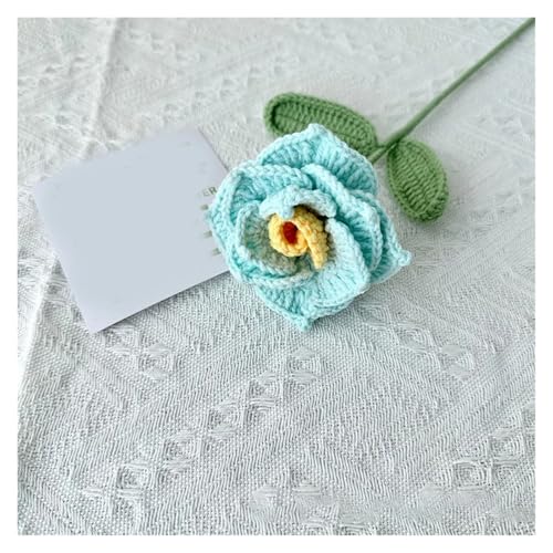 BTYQKZVPM，Häkelblumen,Gestrickte Blumen， Rose Artificial Flower Bouquet for Wedding Party Decoration Homemade Crochet Woven Flower(Light Blue) von BTYQKZVPM