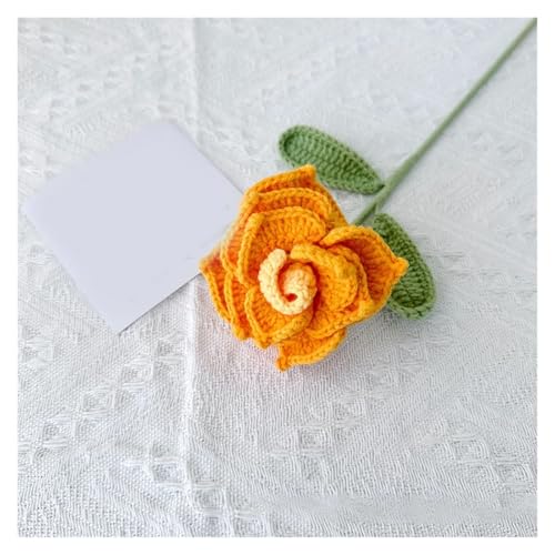 BTYQKZVPM，Häkelblumen,Gestrickte Blumen， Rose Artificial Flower Bouquet for Wedding Party Decoration Homemade Crochet Woven Flower(Orange) von BTYQKZVPM