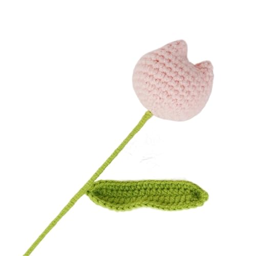 BTYQKZVPM，Häkelblumen,Gestrickte Blumen， Wool Crochet Hand-Knitted Tulip Artificial Flowers Bouquet Home Dining Table Decoration Accessories Room Decor(6pcs Pink) von BTYQKZVPM