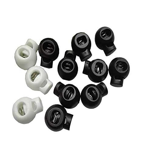 Loch-Rundschnurschlösser, Schnurschlösser, Toggles 50 teile/los Schwarz/weiß Kunststoff Runde Kugel Schnur Lock Toggles Kunststoff Feder Stopper for 9mm Bungee Shock Cord größe: 18 * 22mm(Black) von BTYQKZVPM