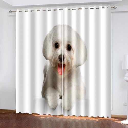 BTYWH Blickdichte Vorhänge mit Ösen Weiß 3D Verdunkelungsvorhang 2er Set 170 x 200 cm Tier Hunde Thermovorhang Kälteschutz Gardine Polyester für Schlafzimmer Kinderzimmer Wohnzimmer Dekoration von BTYWH