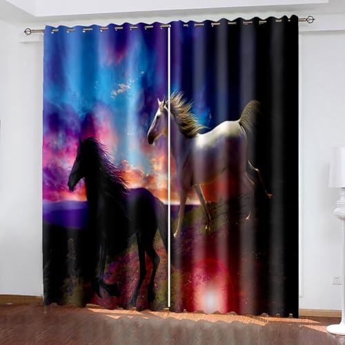 BTYWH Gardinen Blickdichter, Thermovorhang Wolken 170 x 200 cm Ösenvorhang 2er Set Tier Pferd 3D Druck Vorhang Verdunkelung mit Ösen für Schlafzimmer Wohnzimmer Kinderzimmer von BTYWH