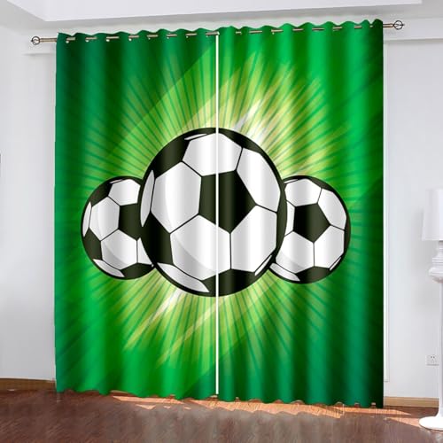 BTYWH Verdunkelungsvorhang kinderzimmer, Fußball 3D Druckmuster vorhänge mit ösen Schlafzimmer 2er Set 132 x 160 cm Rasen-Fußball Blickdicht Vorhang für Kinder Jungen Mädchen Wohnzimmer von BTYWH