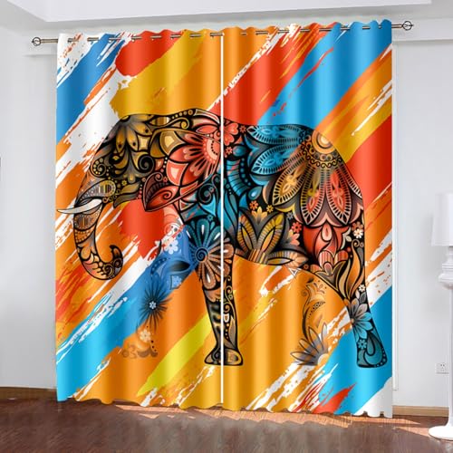 BTYWH Vorhang Elefant mit Ösen, Verdunkelungsvorhänge für Fenster, Vorhang Verdunkelung Modern Wohnzimmer Schlafzimmer, 2er Set Thermovorhang Kunst Tiere 3D Vorhänge, 132 x 160 cm von BTYWH