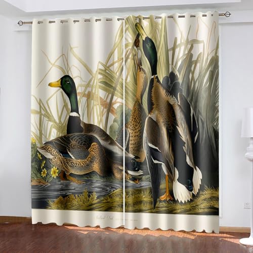 BTYWH Vorhang Tiere mit Ösen, Verdunkelungsvorhänge für Fenster, Vorhang Verdunkelung Modern Wohnzimmer Schlafzimmer, 2er Set Thermovorhang Ente Druck 3D Vorhänge, 241 x 229 cm von BTYWH