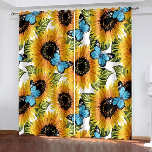 Blickdichte Vorhänge mit Ösen Ölgemälde 3d Verdunkelungsvorhang 2er Set 170 x 200 CM Blume Schmetterling Tier Thermovorhang Kälteschutz Gardine Polyester für Schlafzimmer Kinderzimmer Wohnzimmer Dekor von BTYWH