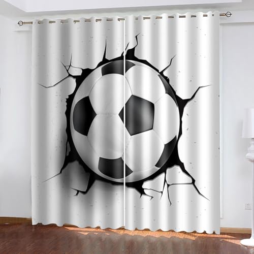 Fußball Blickdichte Vorhänge mit Ösen Gardinen 2er Set, Verdunkelungsvorhang Thermovorhang Hitzeschutz, Ball Drucke Ösenvorhang für Schlafzimmer Wohnzimmer Kinderzimmer 132 x 160 cm (B x H) von BTYWH