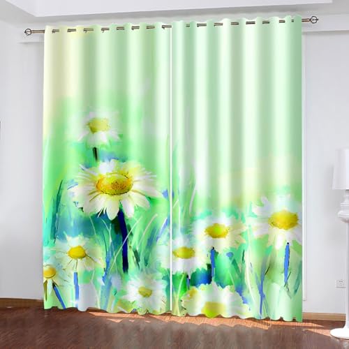 Gardinen Vorhänge mit Ösen, Blumen Vorhänge Wohnzimmer Modern 2er Set, Vorhang Schlafzimmer Transparent mit Blumenmuster, Vorhang Kinderzimmer Küchengardinen 170 x 200 cm (B x H) von BTYWH