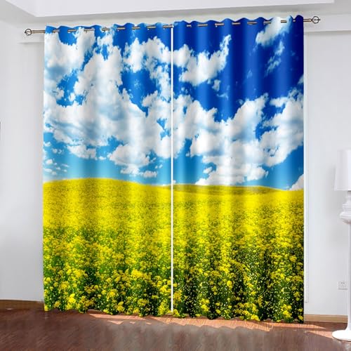 Landschaft Blickdichte Vorhänge mit Ösen Gardinen 2er Set, Verdunkelungsvorhang Thermovorhang Hitzeschutz, Blume Bauernhof Ösenvorhang für Schlafzimmer Wohnzimmer Kinderzimmer 132 x 160 cm (B x H) von BTYWH