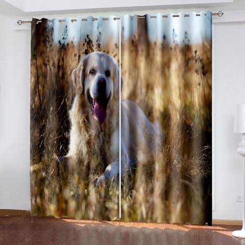 Tier Blickdichte Vorhänge mit Ösen Gardinen 2er Set, Verdunkelungsvorhang Thermovorhang Hitzeschutz, Wiese weißer Hund Ösenvorhang für Schlafzimmer Wohnzimmer Kinderzimmer 132 x 160 cm (B x H) von BTYWH