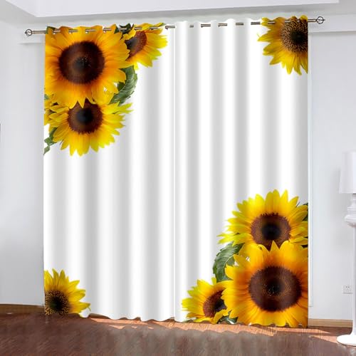 Verdunkelungsvorhang kinderzimmer, Drucke 3D Druckmuster vorhänge mit ösen Schlafzimmer 2er Set 150 x 166 cm Blume Sonnenblume Blickdicht Vorhang für Kinder Jungen Mädchen Wohnzimmer von BTYWH