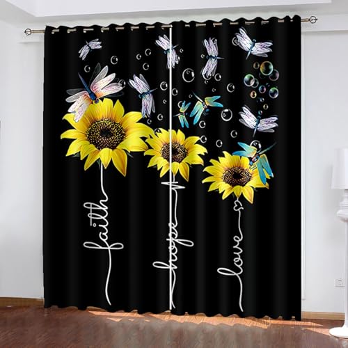 Verdunkelungsvorhang kinderzimmer, Tier 3D Druckmuster vorhänge mit ösen Schlafzimmer 2er Set 241 x 229 cm Libelle Blume Sonnenblume Blickdicht Vorhang für Kinder Jungen Mädchen Wohnzimmer von BTYWH