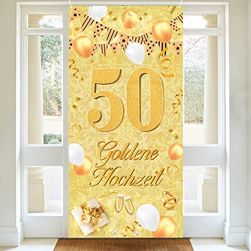 50.Goldenen Hochzeit Banner,BTZO Goldene Hochzeit Deko Stoff Banner für 50 Jubiläum Hochzeitstag Dekoration Tisch Garten Mauer Innen Außen Hintergrund Deko,185 x 90cm von BTZO