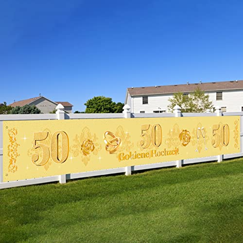 50.Goldenen Hochzeit Banner,BTZO Goldene Hochzeit Deko Stoff Banner für 50 Jubiläum Hochzeitstag Dekoration Tisch Garten Mauer Innen Außen Hintergrund Deko,270x35cm von BTZO