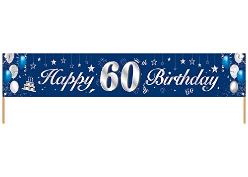 60.Geburtstagsfeier Dekorationen Banner,BTZO 60 Geburtstag Banner Blau Silber,60.Geburtstag Deko Hintergrund Lange Größe 60.Geburtstag Banner Für Jungen Und Mädchen Party Geburtstagdeko von BTZO