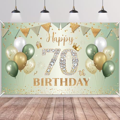 70.Geburtstag Banner Grün Gold,BTZO 70.Geburtstagsbanner,Deko 70 Geburtstag Dekoration Banner Hintergrund für 70 Frauen und Männer Geburtstagsfeier Deko von BTZO