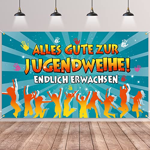 Alles Gute zur Jugendweihe Banner,BTZO Jugendweihe Deko Youth Dedication Hintergrund Banner für Jungen und Mädchen Endlich Erwachsen Dekoration 180x110cm von BTZO