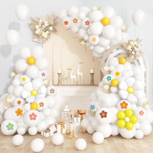 Luftballons Girlande Weiße,Gelb Pastell Gänseblümchen Blumen Luftballons Kit mit Retro Gelb Luftballons für Geburtstag Party Baby Dusche Taufe Braut Verlobung Hochzeit Dekoration von BTZO