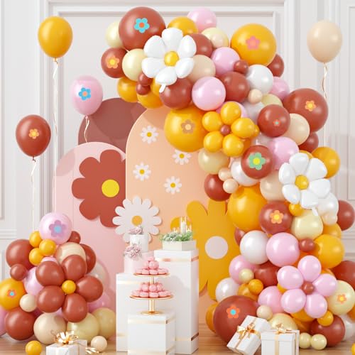 Luftballon Girlande Gelb Braun, Rosa Gelb Pastell Gänseblümchen Blume Luftballon Kit mit Aprikose Kaffee Luftballons für Geburtstag Party Baby Dusche Taufe Braut Verlobung Hochzeit Herbst Dekoration von BTZO