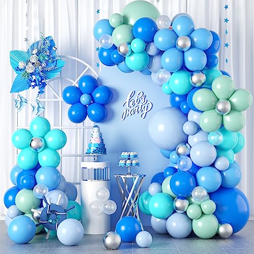 Luftballon Girlande Blau Grün,Gänseblümchen Ballon Girlande mit Blau Grün Matte Teal Metallic Silber Luftballons für Baby Shower Geburtstagsdeko Partydeko Hochzeitsdeko von BTZO