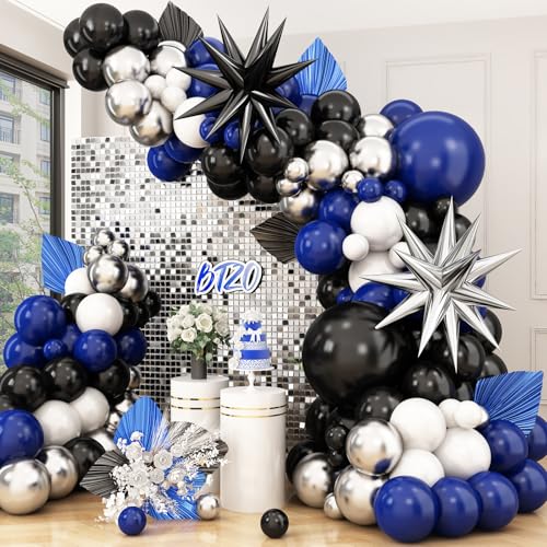 Luftballon Girlande Blau Schwarz Gold,Luftballons Bogen Kit Stern Folienballons Blau Weiß Metallic Silber Luftballons für Geburtstag Baby Shower Hochzeit Verlobung Jahrestag Party Dekoration von BTZO