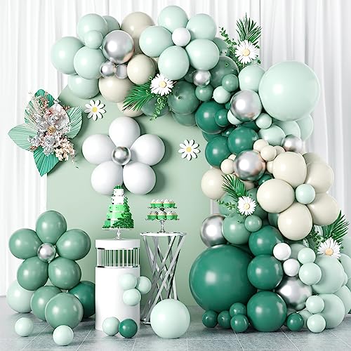 Luftballon Girlande Grüne,Gänseblümchen Ballon Girlande mit Retro Grün Weiß Metallic Silber Luftballons für Baby Shower Geburtstagsdeko Partydeko Hochzeitsdeko von BTZO