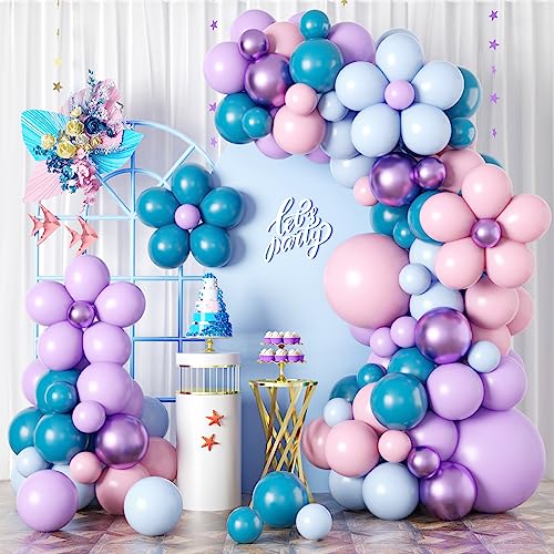 Luftballon Girlande Lila Rosa Blau,Gänseblümchen Ballon Girlande mit Pastell Blau Lila Matte Teal Metallic Lila Luftballons für Baby Shower Geburtstagsdeko Partydeko Hochzeitsdeko von BTZO