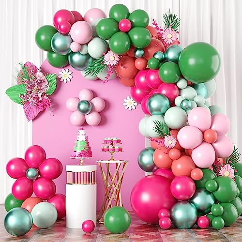 Luftballon Girlande Rosa Grüne,Gänseblümchen Ballon Girlande mit Rosa Grün Metallic Grüne Luftballons für Baby Shower Geburtstagsdeko Partydeko Hochzeitsdeko von BTZO