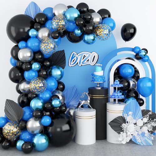 Luftballon Girlande Schwarz Blau,BTZO Ballon Girlande Kit Metallic Blau ballons Gold Konfetti Schwarz Luftballons Ballonbogen Set für Frauen Männer Hochzeit Geburtstag Baby party Dekorationen von BTZO