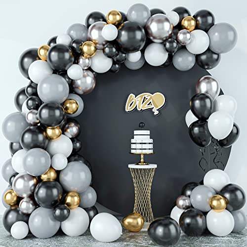 Luftballon Girlande Schwarz Grau Weiß,BTZO Ballon Girlande Kit Metallic Gold Konfetti Schwarz Weiß Luftballons Ballonbogen Set für Frauen Männer Hochzeit Geburtstag Party Dekorationen von BTZO