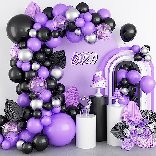 Luftballon Girlande Schwarz Lila Silber,BTZO Ballon Girlande Kit Metallic Silber Konfetti Lila Luftballons Ballonbogen Set für Frauen Männer Hochzeit Geburtstag Party Dekorationen von BTZO