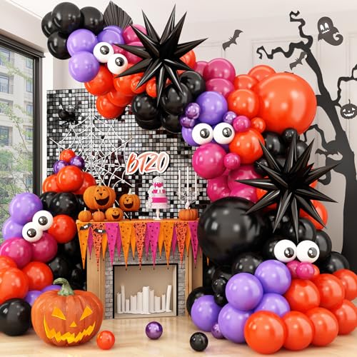 Luftballons Girlande Halloween,Luftballons Bogen Kit mit Stern Folienballons Schwarz Lila Orange Rose Luftballons für Kinder Halloween Themenparty dekorationen von BTZO