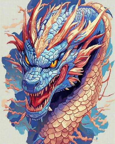 BUANJIAJU Chinesischer Drache. Kreuzstichpackung für Erwachsene und Anfänger. 40x50 cm Stickpackung auf Baumwollleinwand. Enthält 2 Nadeln, Faden und eine übersichtliche Stickvorlage. von BUANJIAJU